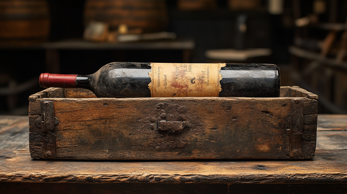 bouteille de vin rouge 6000 an avt JC ancienne dans son coffret 